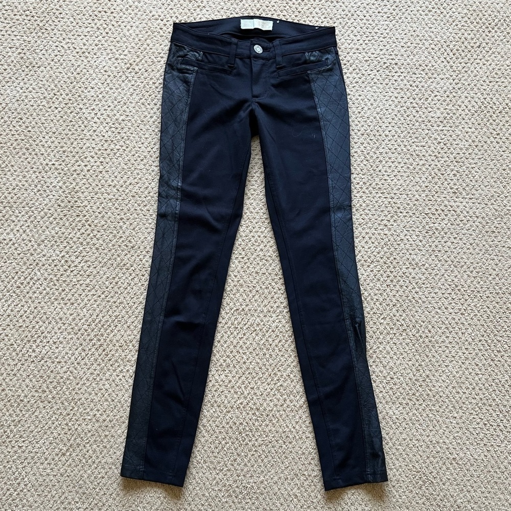 Almost Famous Size Small Black Leggings with Quilted Faux Leather Down Legs